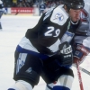 17 Nov 1997:  Rightwinger Alexander Selivanov of the Tampa Bay Lightning in action against leftwinger Benoit Brunet of the Montreal Canadiens during a game at the Molson Center in Montreal, Canada.  The Canadiens defeated the Lightning 4-1. Mandatory Cred