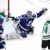EDMONTON, ALBERTA - SEPTEMBER 21:  Andrei Vasilevskiy #88 of the Tampa Bay Lightning makes the save against Joe Pavelski #16 of the Dallas Stars during the second period in Game Two of the 2020 NHL Stanley Cup Final at Rogers Place on September 21, 2020 in Edmonton, Alberta, Canada. (Photo by Bruce Bennett/Getty Images)