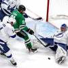 EDMONTON, ALBERTA - SEPTEMBER 28:  Andrei Vasilevskiy #88 of the Tampa Bay Lightning makes the save against Tyler Seguin #91 of the Dallas Stars during the third period in Game Six of the 2020 NHL Stanley Cup Final at Rogers Place on September 28, 2020 in Edmonton, Alberta, Canada. (Photo by Bruce Bennett/Getty Images)