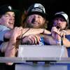 TAMPA, FLORIDA - SEPTEMBER 30: Andrei Vasilevskiy #88, Steven Stamkos #91 and Nikita Kucherov #86 of the Tampa Bay Lightning (left to right) react during the 2020 Stanley Cup Champion rally on September 30, 2020 in Tampa, Florida. (Photo by Douglas P. DeFelice/Getty Images)