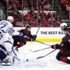 RALEIGH, NORTH CAROLINA - JUNE 08: Andrei Svechnikov #37 of the Carolina Hurricanes attempts a shot against Andrei Vasilevskiy #88 of the Tampa Bay Lightning during the third period in Game Five of the Second Round of the 2021 Stanley Cup Playoffs at PNC Arena on June 08, 2021 in Raleigh, North Carolina. (Photo by Jared C. Tilton/Getty Images)