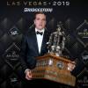 LAS VEGAS, NEVADA - JUNE 19: Andrei Vasilevskiy of the Tampa Bay Lightning poses with the Vezina Trophy awarded to the goalkeeper adjudged to be the best at his position during the 2019 NHL Awards at the Mandalay Bay Events Center on June 19, 2019 in Las Vegas, Nevada. (Photo by Bruce Bennett/Getty Images)