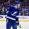 TAMPA, FL - DECEMBER 10: Anthony Cirelli #71 of the Tampa Bay Lightning celebrates his goal against the New York Rangers during the third period at Amalie Arena on December 10, 2018 in Tampa, Florida.  (Photo by Scott Audette/NHLI via Getty Images)