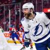 MONTREAL, QC - JULY 5: Barclay Goodrow #19 of the Tampa Bay Lightning celebrates after scoring a goal against the Montreal Canadiens in Game Four of the Stanley Cup Final of the 2021 Stanley Cup Playoffs at the Bell Centre on July 5, 2021 in Montreal, Quebec, Canada. (Photo by Francois Lacasse/NHLI via Getty Images)