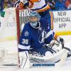 TAMPA, FL - APRIL 30: Goalie Ben Bishop #30 of the Tampa Bay Lightning skates against the New York Islanders during the second period of Game Two of the Eastern Conference Second Round in the 2016 NHL Stanley Cup Playoffs at the Amalie Arena on April 30, 2016 in Tampa, Florida.  (Photo by Scott Audette/NHLI via Getty Images)