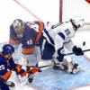 EDMONTON, ALBERTA - SEPTEMBER 13:  Blake Coleman #20 of the Tampa Bay Lightning scores a goal past Semyon Varlamov #40 of the New York Islanders during the second period in Game Four of the Eastern Conference Final during the 2020 NHL Stanley Cup Playoffs at Rogers Place on September 13, 2020 in Edmonton, Alberta, Canada. (Photo by Bruce Bennett/Getty Images)