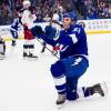 TAMPA, FL - OCTOBER 13: Brayden Point #21 of the Tampa Bay Lightning celebrates his goal against the Columbus Blue Jackets during the second period at Amalie Arena on October 13, 2018 in Tampa, Florida.  (Photo by Mark LoMoglio/NHLI via Getty Images)
