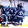 TORONTO, ONTARIO - AUGUST 11: Mikhail Sergachev #98 of the Tampa Bay Lightning celebrates with his team after Brayden Point #21 scored the game winning goal at 10:27 in the fifth overtime to win Game One of the Eastern Conference First Round of the 2020 NHL Stanley Cup Playoff with a score of 3-2 as David Savard #58 of the Columbus Blue Jackets looks on at Scotiabank Arena on August 11, 2020 in Toronto, Ontario. (Photo by Chase Agnello-Dean/NHLI via Getty Images)
