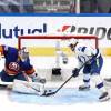 EDMONTON, ALBERTA - SEPTEMBER 13:  Brayden Point #21 of the Tampa Bay Lightning scores a goal past Semyon Varlamov #40 of the New York Islanders during the third period in Game Four of the Eastern Conference Final during the 2020 NHL Stanley Cup Playoffs at Rogers Place on September 13, 2020 in Edmonton, Alberta, Canada. (Photo by Bruce Bennett/Getty Images)