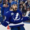 TAMPA, FL - MAY 19: Tampa Bay Lightning center Cedric Paquette (13) celebrates a goal during the first period of the fifth game of the NHL Stanley Cup Eastern Conference Final between the Washington Capitals and the Tampa Bay Lightning on May 19, 2018, at Amalie Arena in Tampa, FL. (Photo by Roy K. Miller/Icon Sportswire via Getty Images)