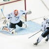 WASHINGTON, DC - January 4, 2011:  Newly acquired Tampa Bay Lightning goalie Dwayne Roloson (#31), still wearing his New York Islanders mask and pads, makes 1 of 34 saves against the Washington Capitals during their NHL ice hockey game at Verizon Center.