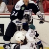 5 Nov 1997:  Leftwinger Jason Wiemer of the Tampa Bay Lightning in action against defenseman Ruslan Salei of the Anaheim Mighty Ducks during a game at Arrowhead Pond in Anaheim, California.  The Ducks defeated the Lightning 5-2. Mandatory Credit: Elsa Has