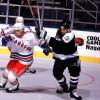 2000 Season: Jeff Norton of Tampa battles Pat LaFontaine of the Rangers.  (Photo by Jim McIsaac/Getty Images)