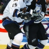 WASHINGTON - NOVEMBER 1:  Defenseman Brendan Witt #19 of the Washington Capitals ties up right wing Jimmie Olvestad #18 of the Tampa Bay Lightning during the NHL game on November 1, 2002 at the MCI Center in Washington D.C.  The Capitals defeated the Lightning 3-2.   (Photo By Mitchell Layton/Getty Images/NHLI)