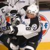 2003 Season:  Player Jimmie Olvestad of the Tampa Bay Lightning.  (Photo by Bruce Bennett Studios via Getty Images Studios/Getty Images)