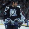 16 Oct 2001:  Center Juha Ylonen #16 of the Tampa Bay Lightning awaits start of play during the NHL game against the Colorado Avalanche at the Pepsi Center in Denver, Colorado.  The Avalanche edged the Lightning 2-1.  Mandatory Credit: Nevin Reid /Allsport