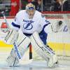 WASHINGTON, DC - DECEMBER 23: Tampa Bay Lightning goalie Kristers Gudlevskis (50) warms up on December 23, 2016, at the Verizon Center in Washington, D.C. The Washington Capitals defeated the Tampa Bay Lightning, 4-0.(Photo by Mark Goldman/Icon Sportswire via Getty Images)