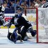 26 Mar 1998:  Goaltender Mark Fitzpatrick of the Tampa Bay Lightning in action during a game against the St. Louis Blues at the Kiel Center in St. Louis, Missouri. The Blues defeated the Lightning 3-2. Mandatory Credit: Elsa Hasch  /Allsport
