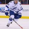 NEWARK, NEW JERSEY - APRIL 07:  Matt Taormina #20 of the Tampa Bay Lightning skates against the New Jersey Devils at Prudential Center on April 7, 2016 in Newark, New Jersey. Tampa Bay Lightning defeated the New Jersey Devils 4-2.  (Photo by Mike Stobe/Getty Images)