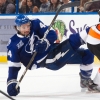 TAMPA, FL - JANUARY 27:  Nate Thompson #44 of the Tampa Bay Lightning and Claude Giroux #28 of the Philadelphia Flyers battle for the puck during the second period of an NHL game at the Tampa Bay Times Forum on January 27, 2013 in Tampa, Florida.  (Photo by Scott Audette/NHLI via Getty Images)