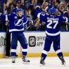 TAMPA, FL - APRIL 30:  Ondrej Palat #18 of the Tampa Bay Lightning celebrates a goal during Game Two of the Eastern Conference Second Round against the Boston Bruins during the 2018 NHL Stanley Cup Playoffs at Amalie Arena on April 30, 2018 in Tampa, Florida.  (Photo by Mike Ehrmann/Getty Images)