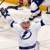 SUNRISE, FL - MAY 24: Ross Colton #79 of the Tampa Bay Lightning celebrates his first-period goal against the Florida Panthers in Game Five of the First Round of the 2021 Stanley Cup Playoffs at the BB&T Center on May 24, 2021 in Sunrise, Florida. (Photo by Joel Auerbach/Getty Images)