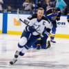 TAMPA, FL - OCTOBER 14: Steven Stamkos #91 of the Tampa Bay Lightning dons a 1992-93 home jersey for pregame warm ups against the St Louis Blues at Amalie Arena on October 14, 2017 in Tampa, Florida.  (Photo by Scott Audette/NHLI via Getty Images)