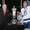 NEW YORK, NY - MAY 29:  NHL Deputy Commissioner Bill Daly presents the Prince of Wales Trophy to captain Steven Stamkos #91 of the Tampa Bay Lightning after his team defeated the New York Rangers 2-0 to advance to the Stanley Cup Final in Game Seven of the Eastern Conference Final during the 2015 NHL Stanley Cup Playoffs at Madison Square Garden on May 29, 2015 in New York City. (Photo by Jared Silber/NHLI via Getty Images)