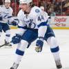 DETROIT, MI - NOVEMBER 03: Tye McGinn #44 of the Tampa Bay Lightning follows the play during an NHL game against the Detroit Red Wings at Joe Louis Arena on November 3, 2015 in Detroit, Michigan. The Wings defeated the Lightning 2-1. (Photo by Dave Reginek/NHLI via Getty Images)