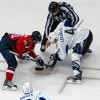 WASHINGTON, DC - May 1, 2011:  Washington Capitals forward Marcus Johansson (#90) and Tampa Bay Lightning forward Vincent Lecavalier (#4) faceoff in overtime of Game Two of the Eastern Conference Semifinals NHL playoff series at Verizon Center.