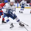 MONTREAL, QC - FEBRUARY 24: Vladislav Namestnikov #90 of the Tampa Bay Lightning skates with the the puck against the Montreal Canadiens in the NHL game at the Bell Centre on February 24, 2018 in Montreal, Quebec, Canada. (Photo by Francois Lacasse/NHLI via Getty Images) *** Local Caption ***