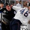 TAMPA, FL - DECEMBER 9:  Zenon Konopka #28 of the Tampa Bay Lightning fights Zack Stortini #46 of the Edmonton Oilers during the first period at the St. Pete Times Forum on December 9, 2009 in Tampa, Florida. (Photo by Scott Audette/NHLI via Getty Images)