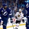 TAMPA, FL - JUNE 03:  Alex Killorn #17 of the Tampa Bay Lightning celebrates with Steven Stamkos #91 after scoring his first period goal against the Chicago Blackhawks during Game One of the 2015 NHL Stanley Cup Final at Amalie Arena on June 3, 2015 in Tampa, Florida.  (Photo by Scott Iskowitz/Getty Images)