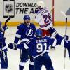 TAMPA, FL - MAY 20:  Alex Killorn #17 of the Tampa Bay Lightning celebrates with his teammates after scoring a goal in the second period against Henrik Lundqvist #30 of the New York Rangers during Game Three of the Eastern Conference Finals during the 2015 NHL Stanley Cup Playoffs at Amalie Arena on May 20, 2015 in Tampa, Florida.  (Photo by Mike Carlson/Getty Images)